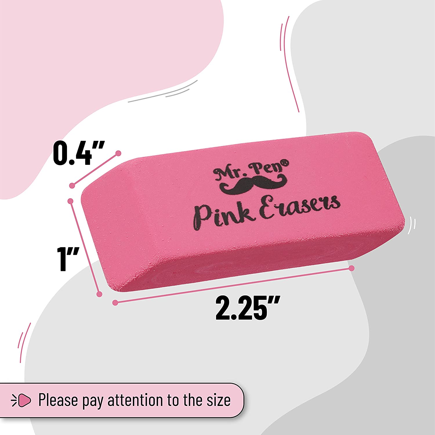 Mr. Pen- Erasers, Pink Erasers, Pack of 12, Pink Eraser, Pencil Erasers,  Large, School Supplies 